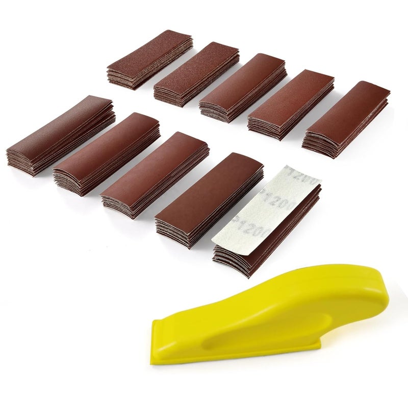 MAXMAN طقم ورق صنفرة ميكرو 100 قطعة، 3.5 بوصة × 1 بوصة كتلة صنفرة يدوية لاصبع صنفرة للمشاريع الصغيرة، ورق صنفرة متنوع من 80 120 240 400 600 800 1000 1200 1500 2000 حبيبة لصنفرة الحرف الخشبية - Image 1